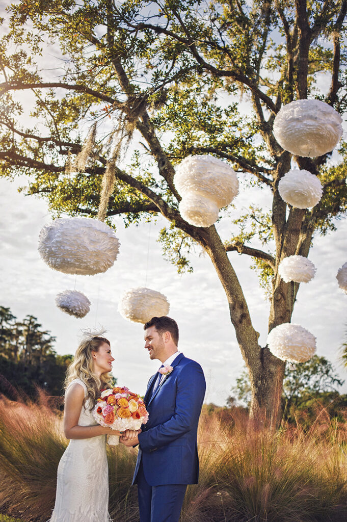 Event designer Jamie O'Donnell incorporates such trends as feather chandeliers and meaningful bouquets into weddings for her clients.